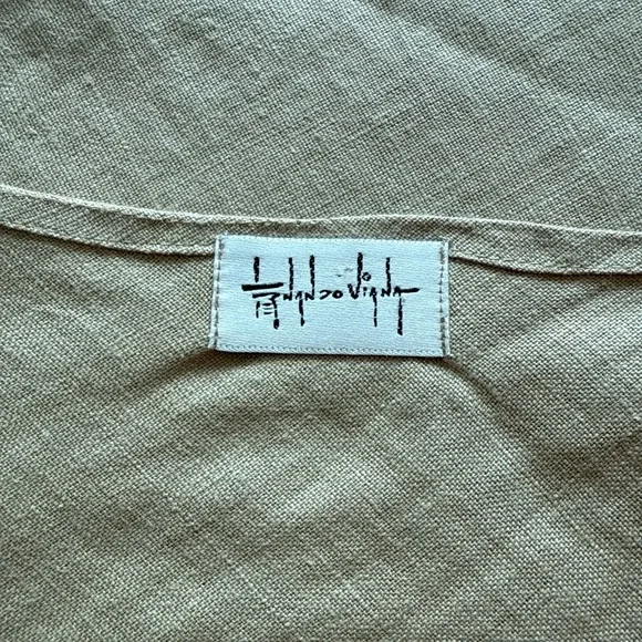 Elegant wraparound Linen Beige Skirt w Black Trim, Handpainted Flower,Size S-M - Picture 9 of 13